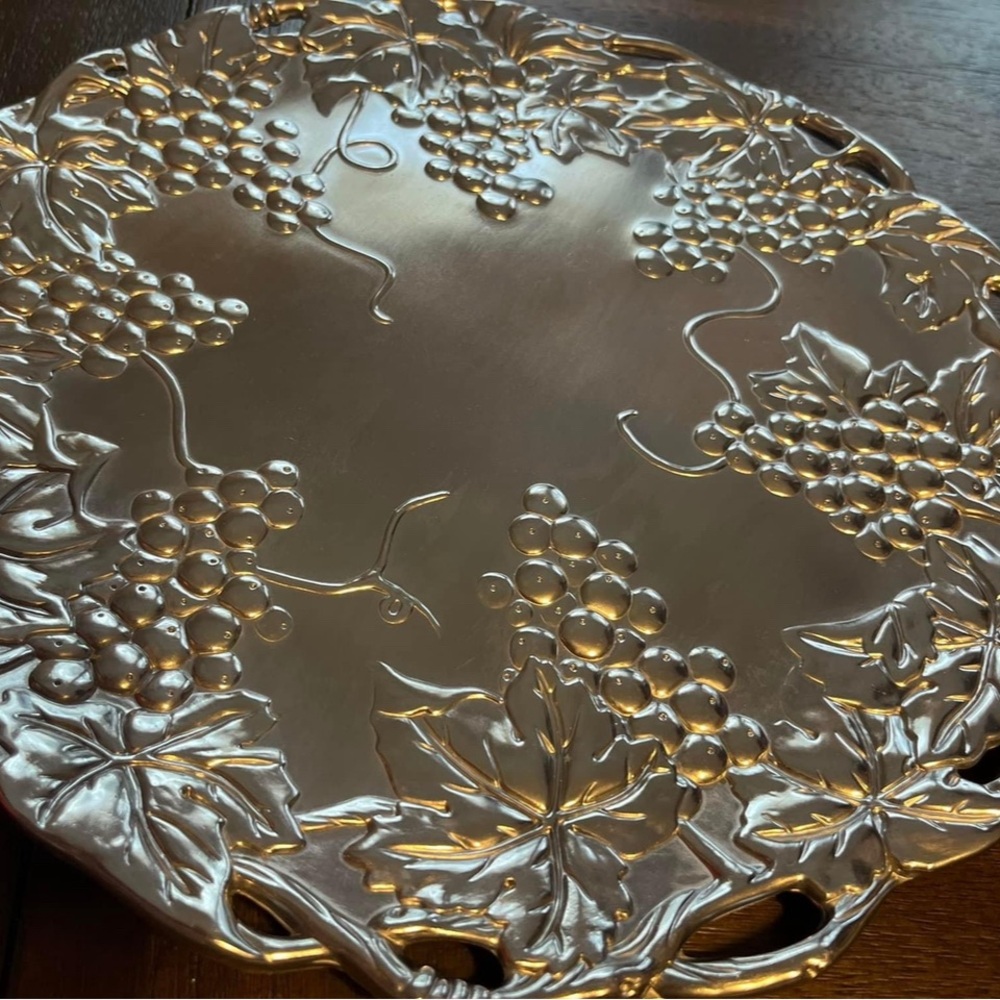Arthur Court • Grape 12” Round Plate • Elegant Silver Grape Motif Serving Tray